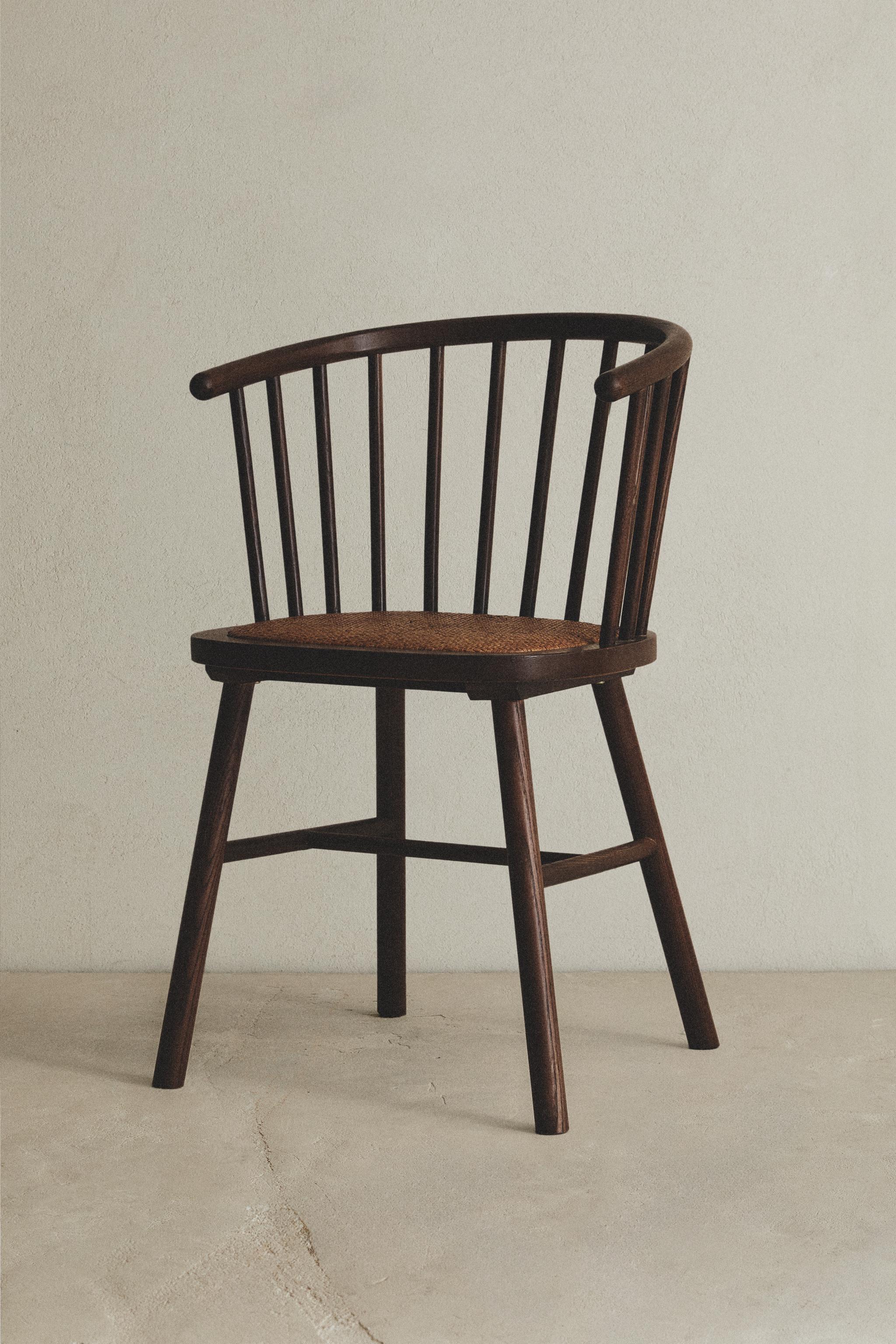 ASH WOOD AND RATTAN CHAIR